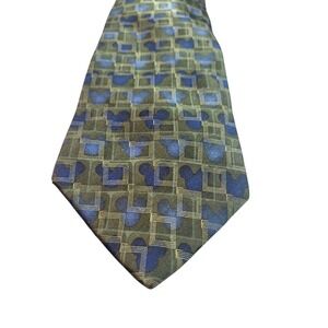 Walt Disney World Tie Silk Mickey Mouse Squares Olive Green Blue Mens